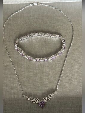 Sterling Silver Necklace with Light Purple Gemstone Pendant